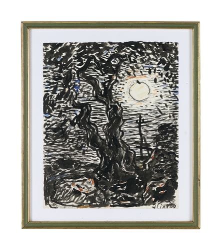 文森佐·恰尔多，《树木风景》。20世纪50年代。纸本综合材料。420×350毫米。右下角有签名。(1