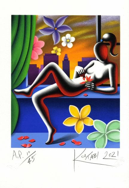 Mark Kostabi, *Enigma of Love*. 2021. Silkscreen p