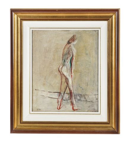 安杰洛·德尔·邦，《站立的人物》。1945年。布面油画。46×38厘米。左下角有签名。 背面：米兰安