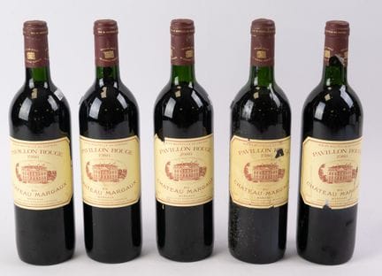 波尔多红葡萄酒，玛歌，玛歌酒庄红标，1986年，5瓶（酒标略有污渍或破损）