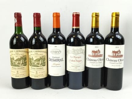 Bordeaux rouge, Ensemble de 6 bouteilles dont :
- 
