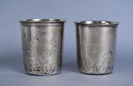 PAIR of LARGE silver TIMBALES with engraved decora