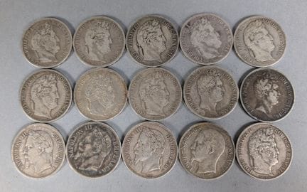 QUINZE PIECES de 5 francs en argent comprenant onz