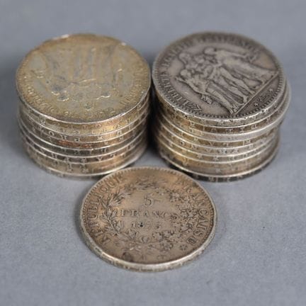 DIX-NEUF PIECES de 5 Francs Hercule en argent (De 