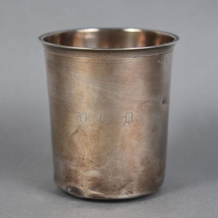 LARGE, plain silver TIMBALE, marked with a number.