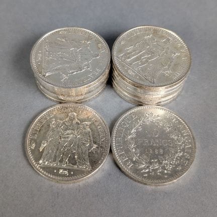 QUATORZE PIECES de 10 Francs Hercule en argent (8x