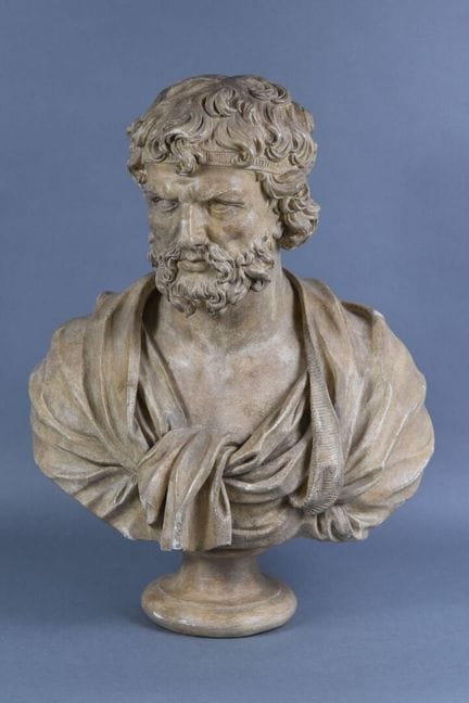 BUST on a pedestal, made of patinated plaster in t