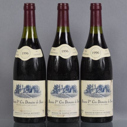 3 botellas de BEAUNE 1er Cru DOMAINE DE SAUX 1996,