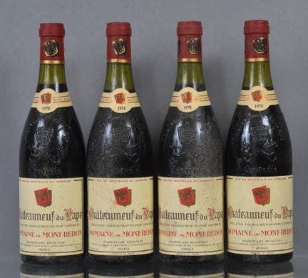 4 botellas de CHATEAUNEUF-DU-PAPE 1978 Domaine de 