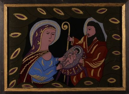 NAIVE KUNSTGeburt Christi. Hinterglasmalerei. 1982