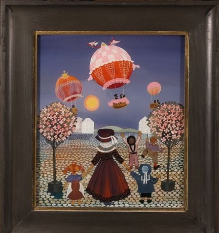 NAIVE ART Untitled. 1976. Hot-air balloons rise in