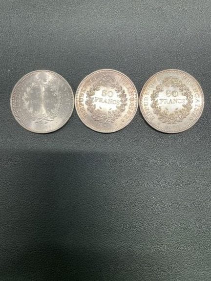 Serie di 3 monete da 50 franchi in argento "Ercole
