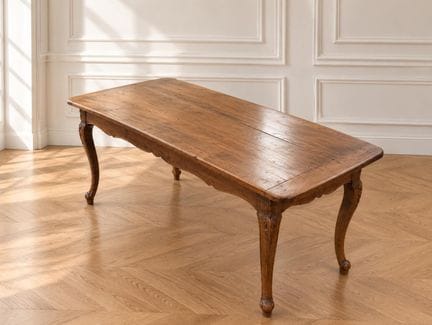 Table en bois fruitier reposant sur quatre pieds g