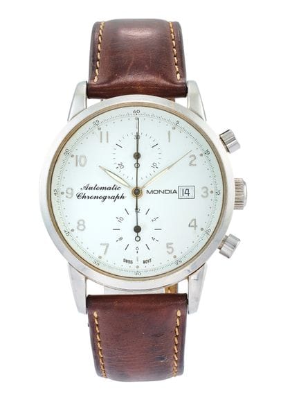 MONDIA 
Montre chronographe, cadran en acier, fond