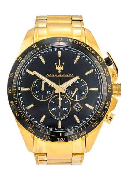 MASERATI
Montre chronographe en métal doré, cadran