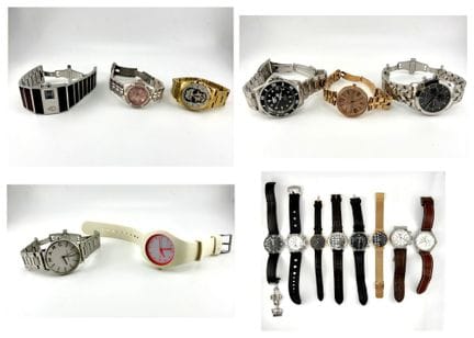 金属手表套装，包含：
- 2 块 EMPORIO ARMANI 品牌手表
- 1 块 BURBERR