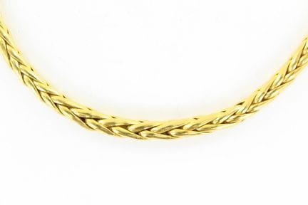 18K yellow gold necklace with a cascading palm-lea