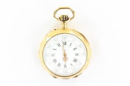 Collar watch with an 18K yellow gold case. The bac