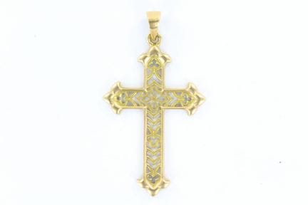 18K yellow gold openwork cross pendant. 4.5 x 2.7
