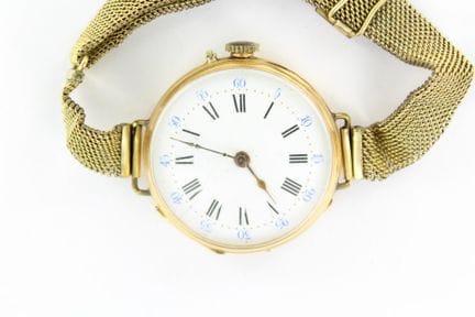 Montre de col en or jaune 18k sans cuvette, boitie