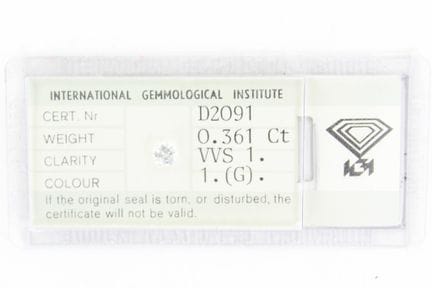 Diamond on paper 0.361 carat IGI Color 1 G, clarit