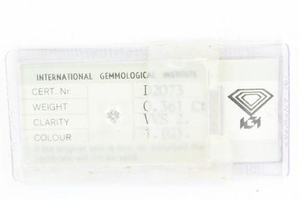 Diamond on paper 0.361 carat IGI color: 1 G, clari