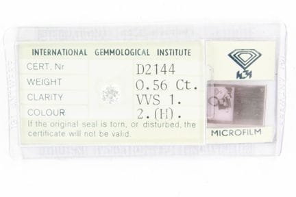 Diamond on paper 0.56 carat IGI Colour 2 H, Clarit