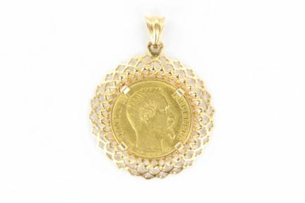 A 20-franc coin (Napoleon 1859 A) set as a pendant