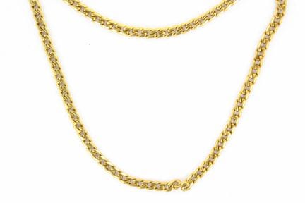 18K yellow gold flat curb chain. Length: 43.
14.5 