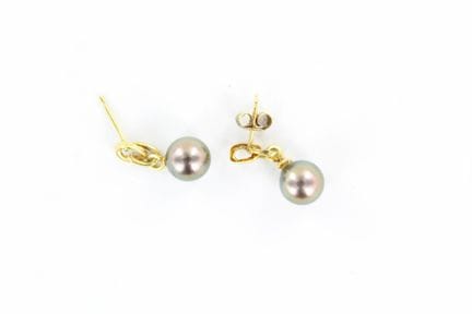 Pair of 18K yellow gold earrings set with gray "Ta