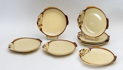 HB QUIMPER. 8 Fischteller, braun und beige. Durchm