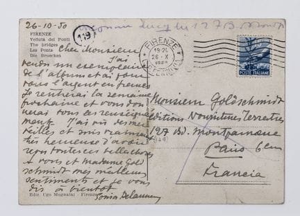 Sonia DELAUNAY (1885–1979). Autographed postcard a