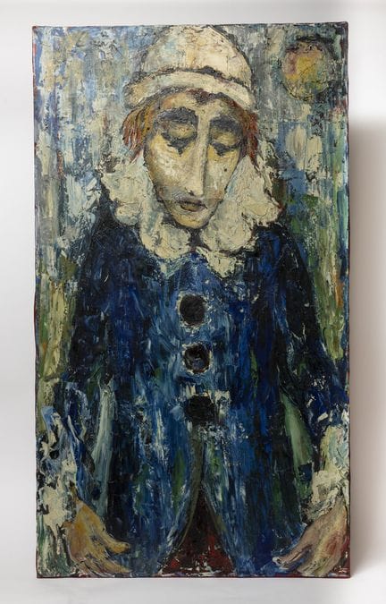 LEROUX (20th). Woman in a Blue Coat. Oil on canvas