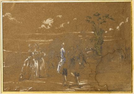 DECAEN (19th century). A Meeting at Court. Pencil,