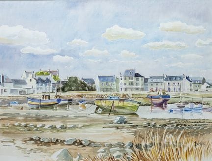 DELATT (20th century). Boats on the Sand. Watercol