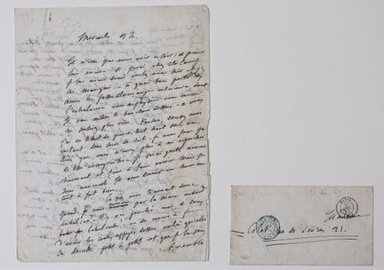古斯塔夫·福楼拜（1821-1880）。亲笔信，寄给路易丝·科莱，塞夫尔街21号。未注明地点。星期三