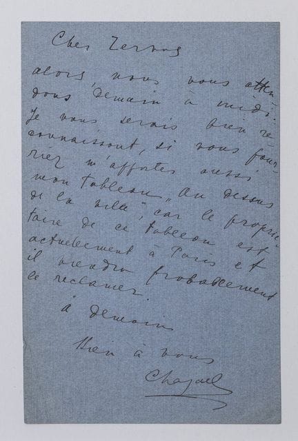 Marc CHAGALL (1887–1985). Signed autograph letter 