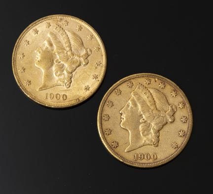 Two 1900 Liberty Head $20 gold coins.