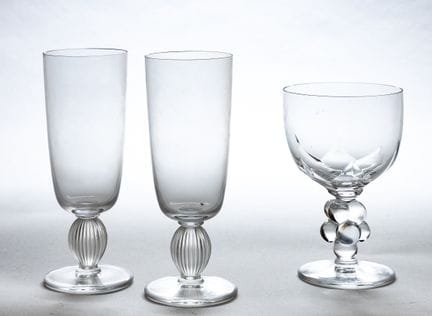 LALIQUE France，两只Langeais款香槟杯和一只Vougeot款葡萄酒杯