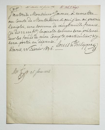 LOUIS PHILIPPE (1773–1850). Signed autograph lette