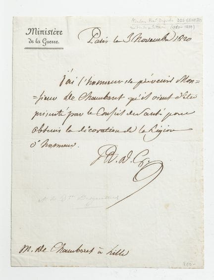 DESGENETTES, René-Nicolas, (1762–1837). Autograph 