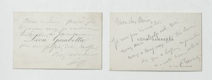 Léon GAMBETTA (1838–1882). Set of two autographed 