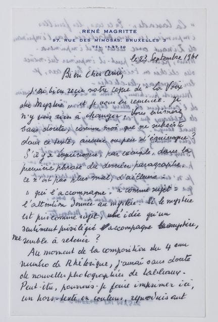 René MAGRITTE (1898–1967). Signed autograph letter