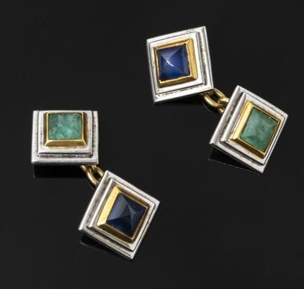 A pair of 750‰ gold cufflinks set with sapphires a
