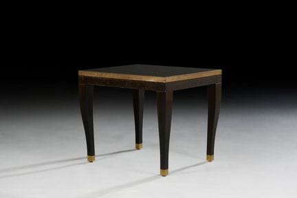 Tavolino rettangolare in legno e ottone, con piano