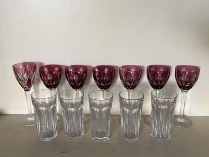 Three sets of crystal and glassware, including 5 B