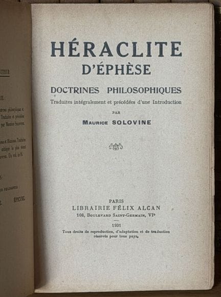SOLOVINE (Mauricio) - Heráclito de Éfeso, Doctrina