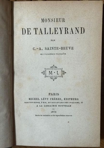 SAINTE-BEUVE (Charles-Augustin) - Monsieur de Tall