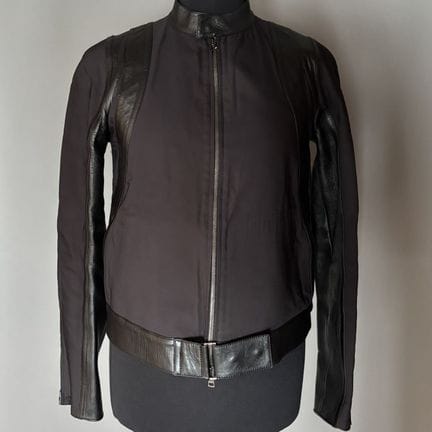 GUCCI - Black leather and canvas jacket (one hole 