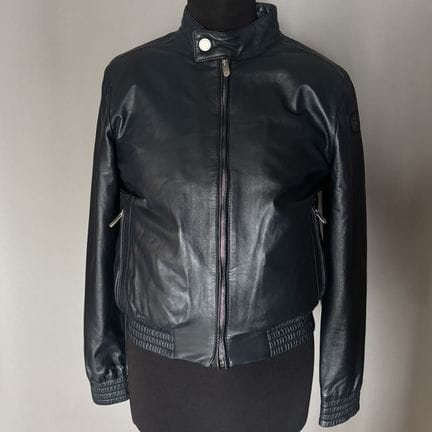BIKKEMBERGS SPORT - Blue leather jacket with gray 
